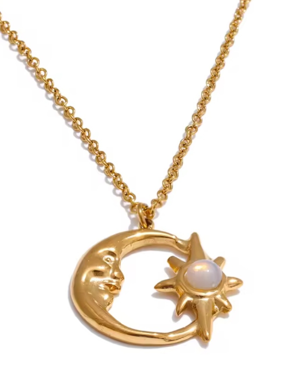 Celestial Gold Moon Sun Pendant Necklace